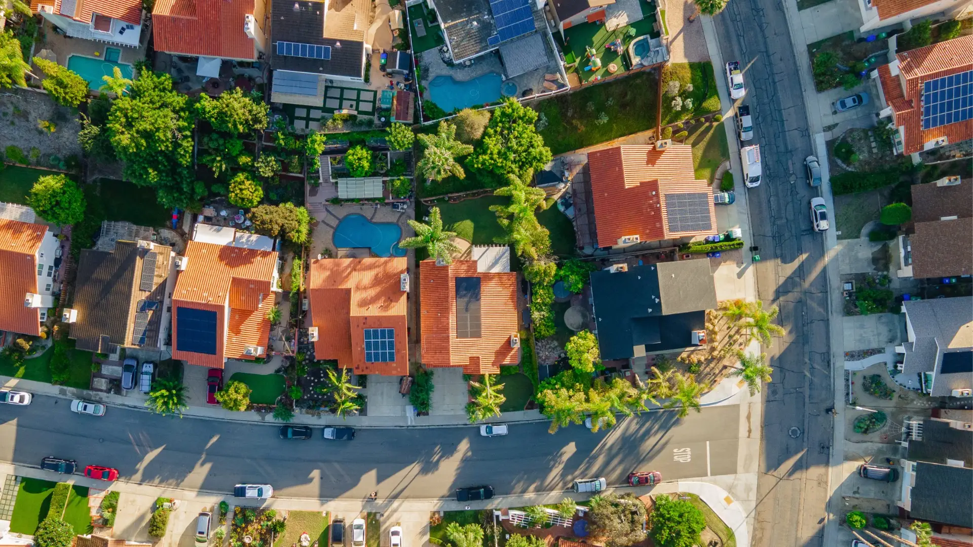 Suburban neighborhood in North County San Diego with well-kept homes and sunny skies