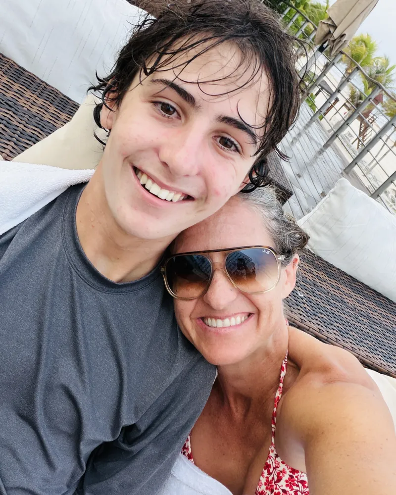 Karen Pietsch with her son on vacation